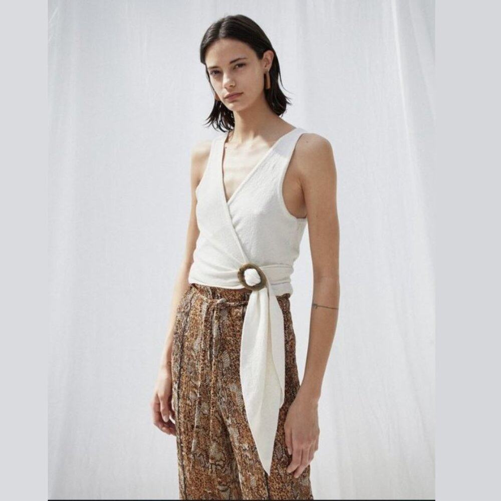 Nanushka Liz Terry Knit Buckle Wrap Cream Top M